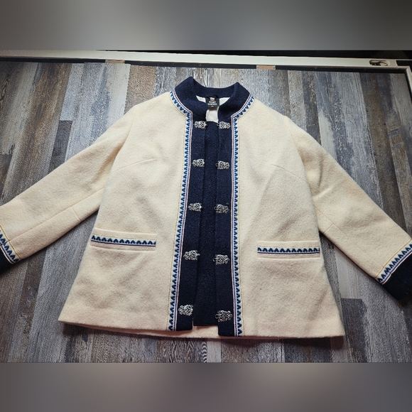 Fjord Fashion Jackets & Blazers - Fjord Fashion Norwegian Wool Jacket Vintage Size XL Cream & Navy Blue